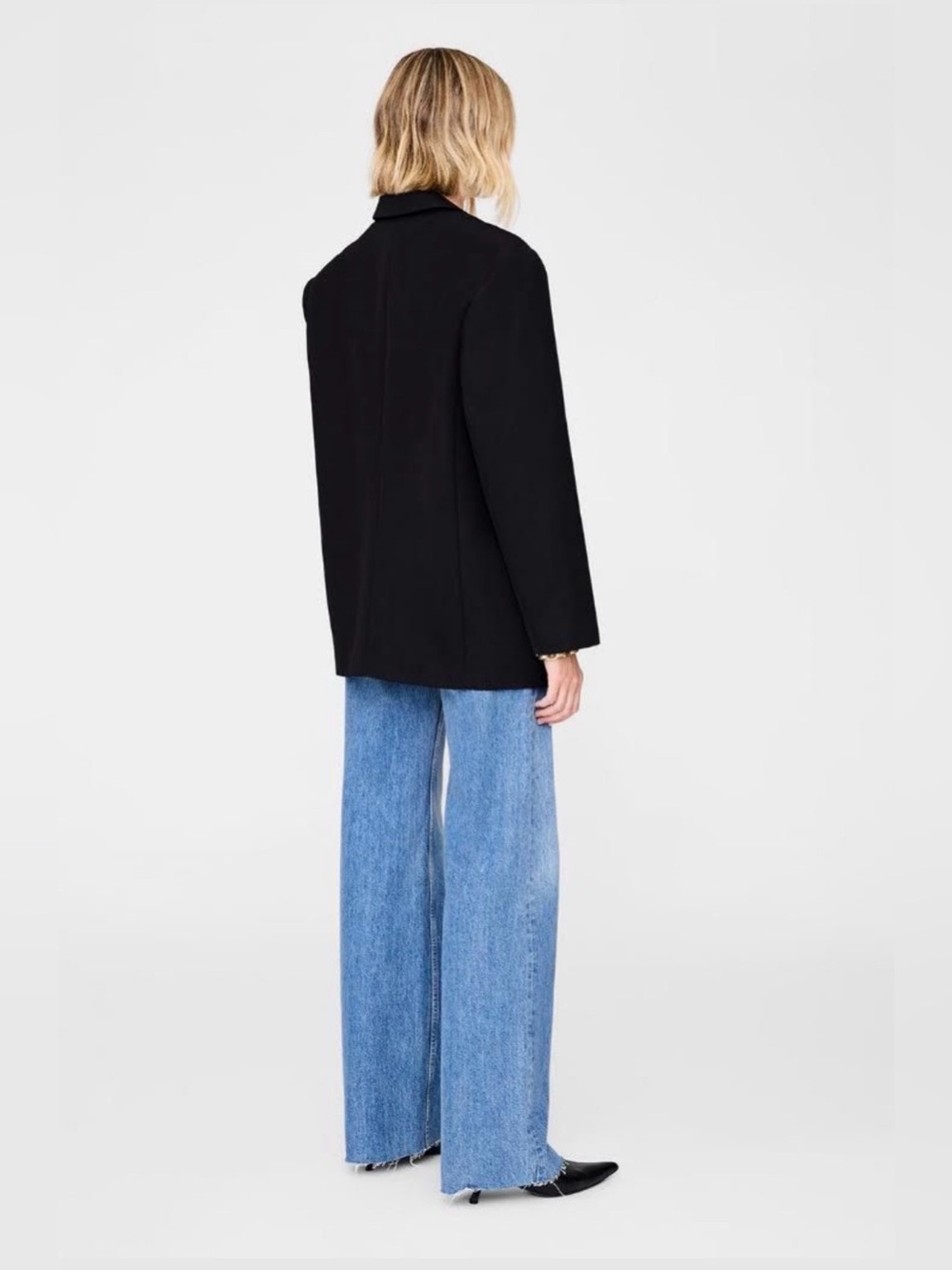 Anine Bing Quinn Oversized Wool Blazer Black Retail $550 Minimalist Chic Size XS - Picture 8 of 15